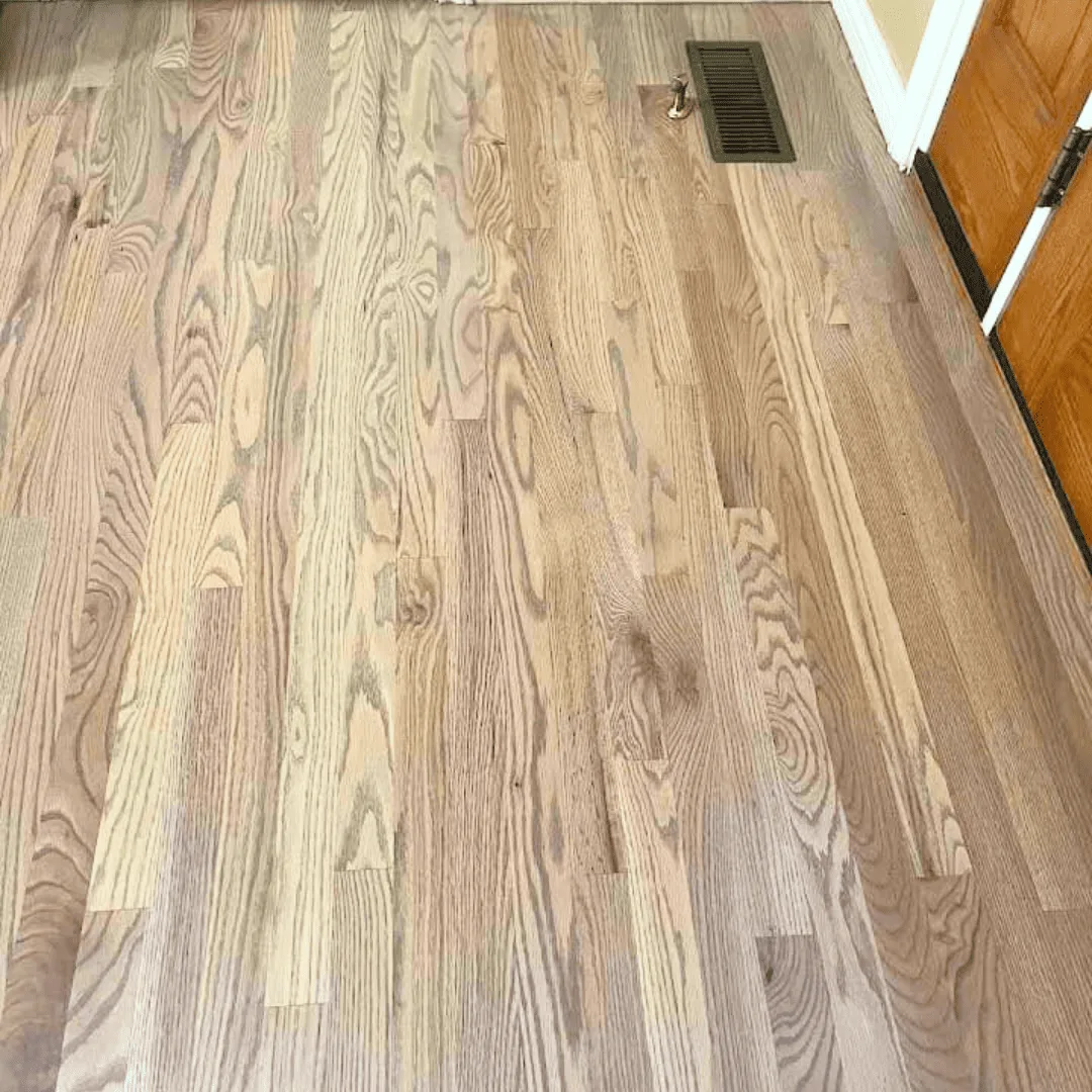 Wide white oak planks after installation