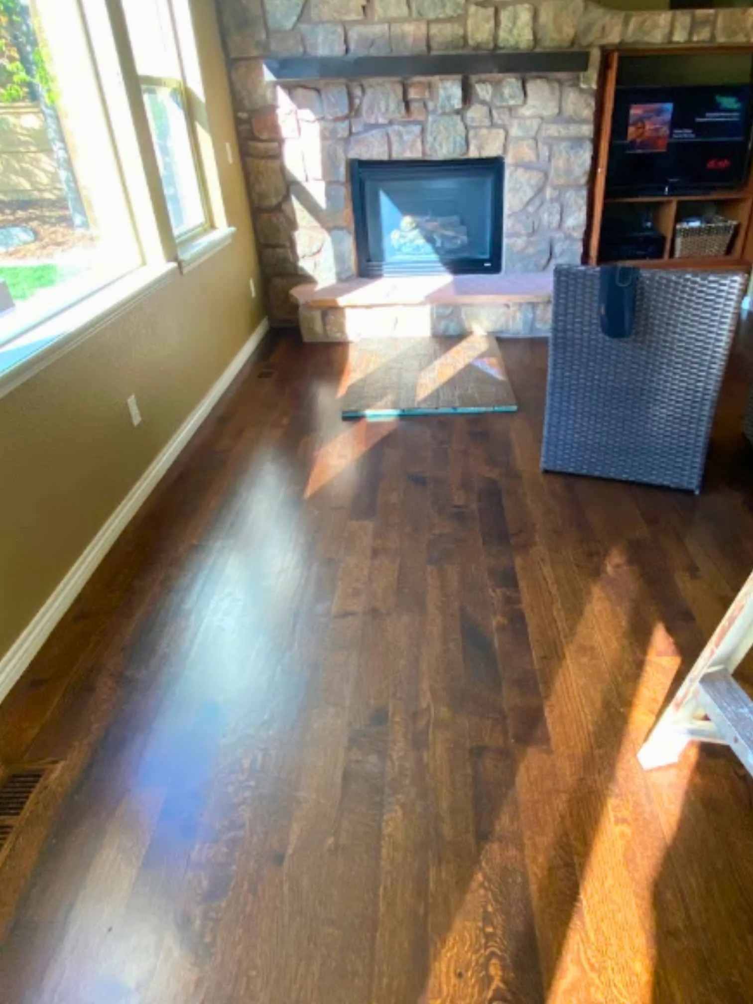 Repaired floor drying with equipment still on site
