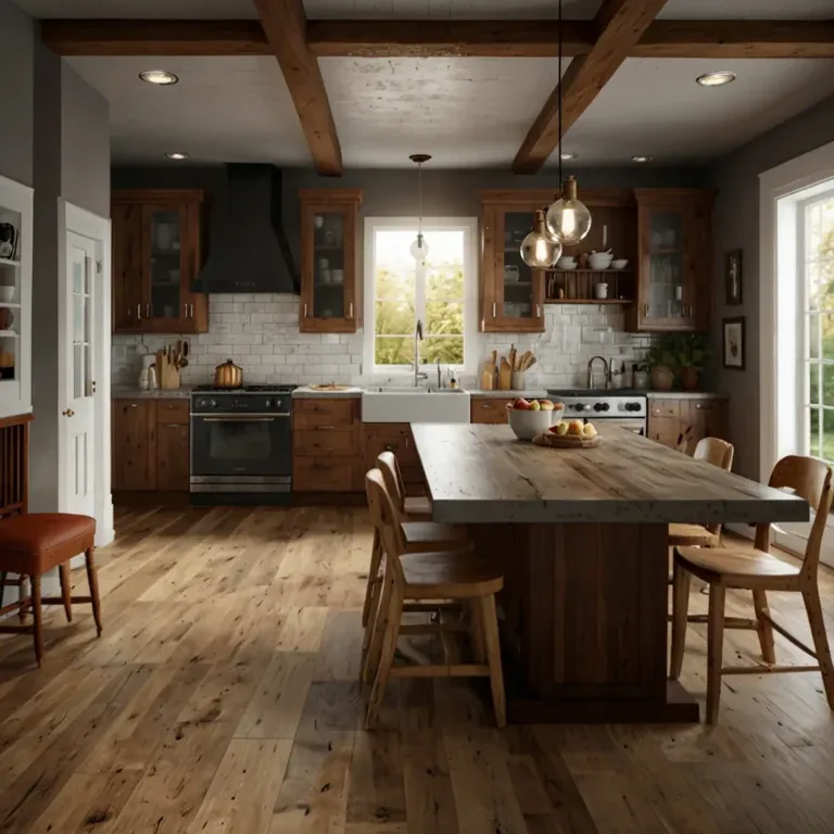 Modern Colorado kitchen featuring light White Oak engineered wood flooring, sage green cabinets, natural wood accents, contemporary design perfect for Denver Boulder area homes 2025