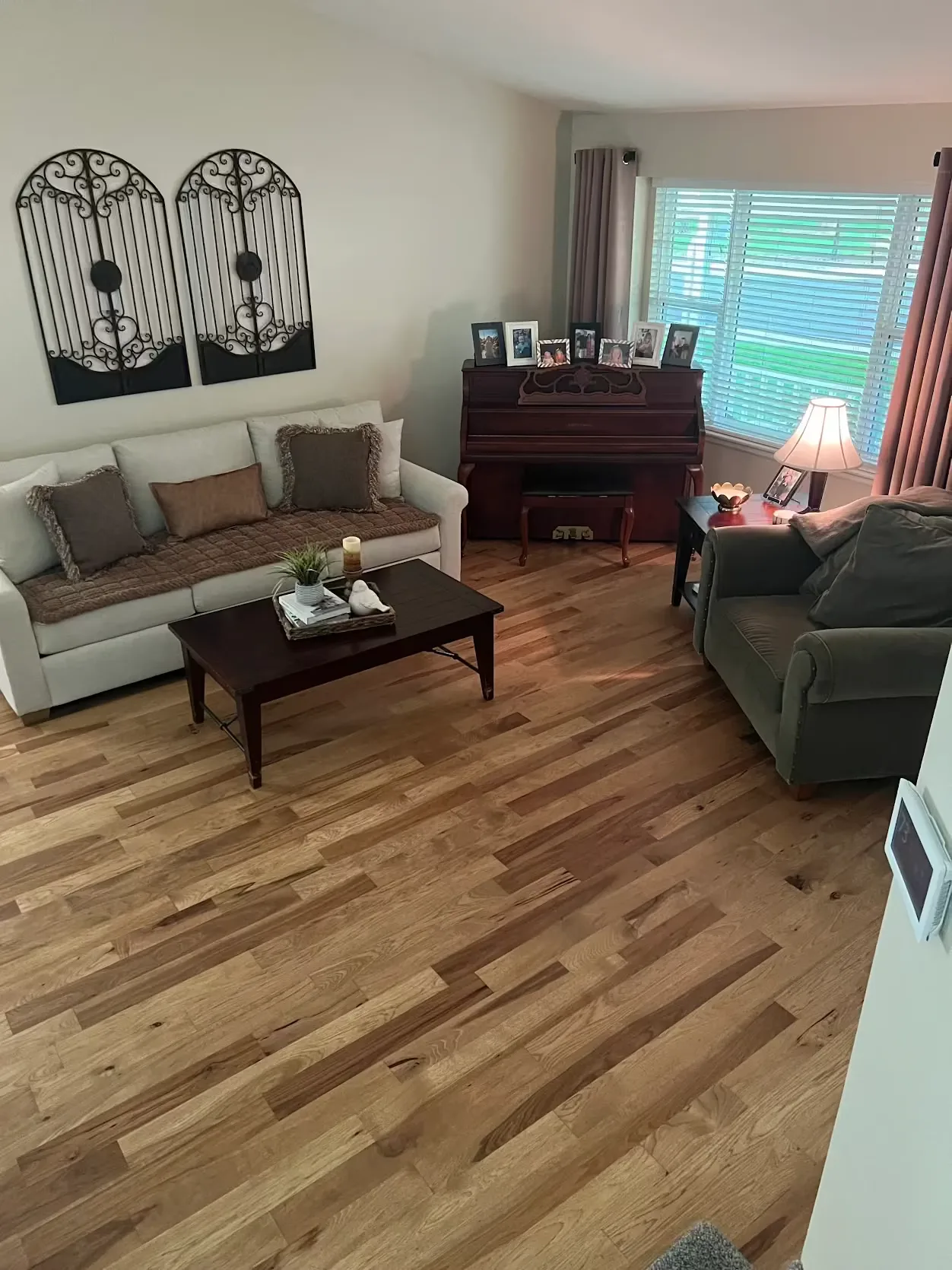 Refinished hardwood floor in a Denver living room