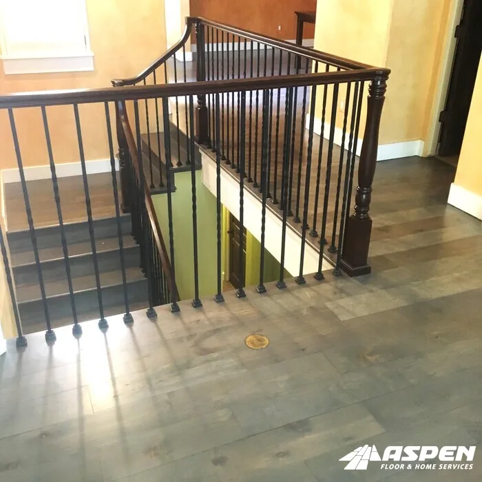 Iron balusters seen from the upper landing