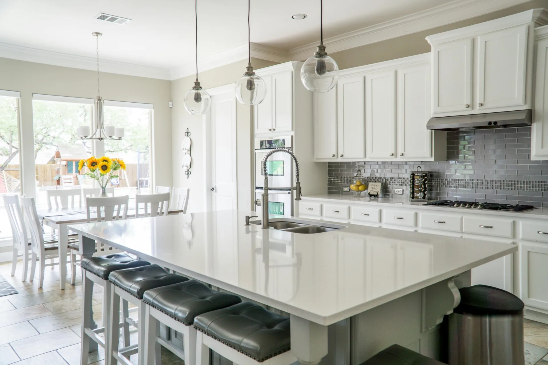 Kitchen with a large island and pendant lighting