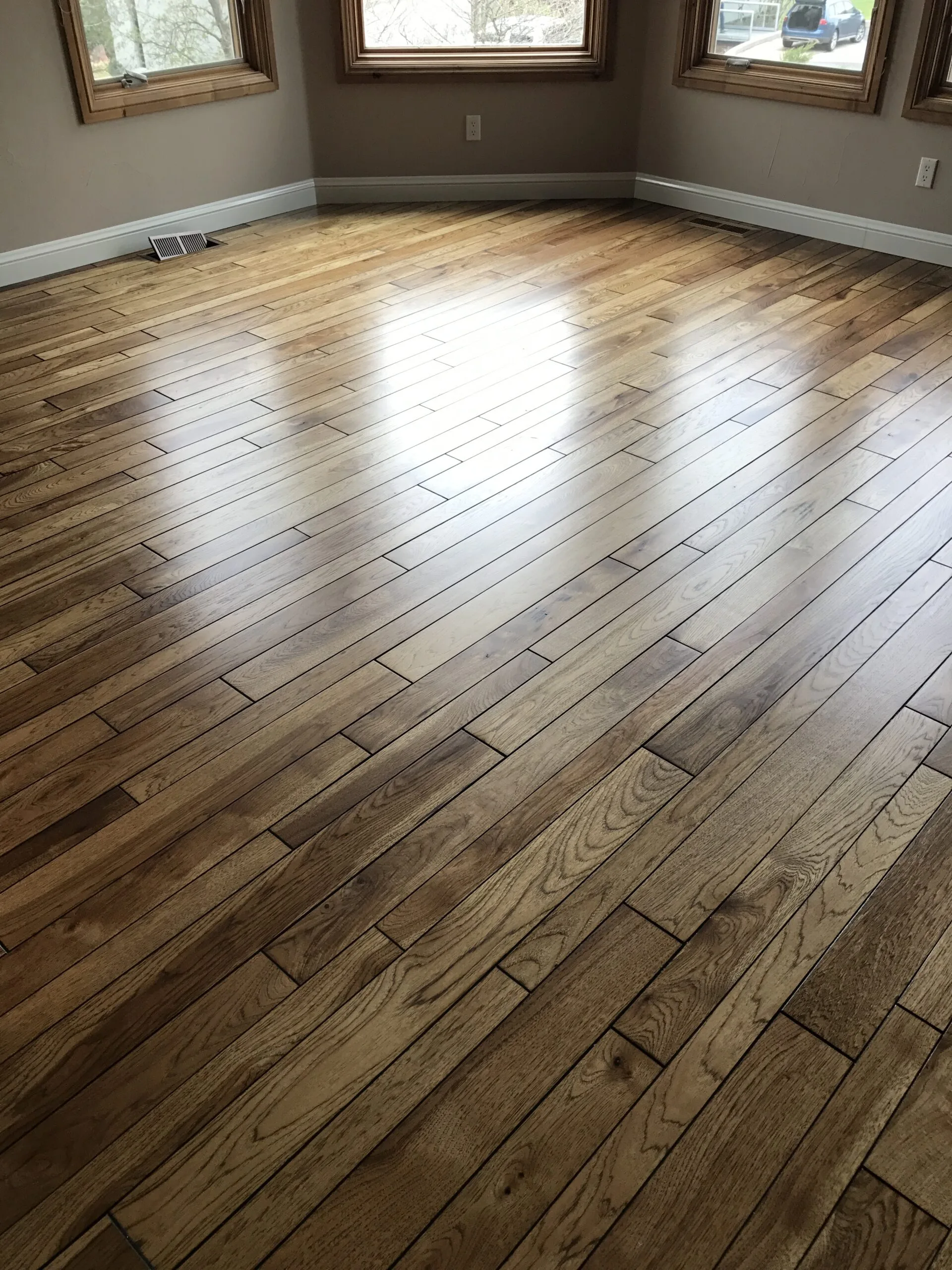 Hardwood floor restored after damage