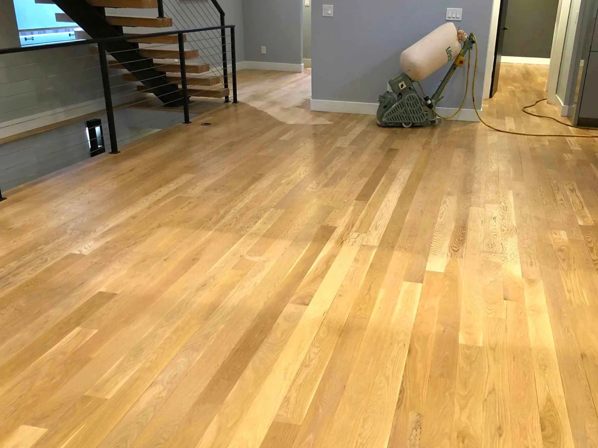 Light oak floor with finishing still in progress