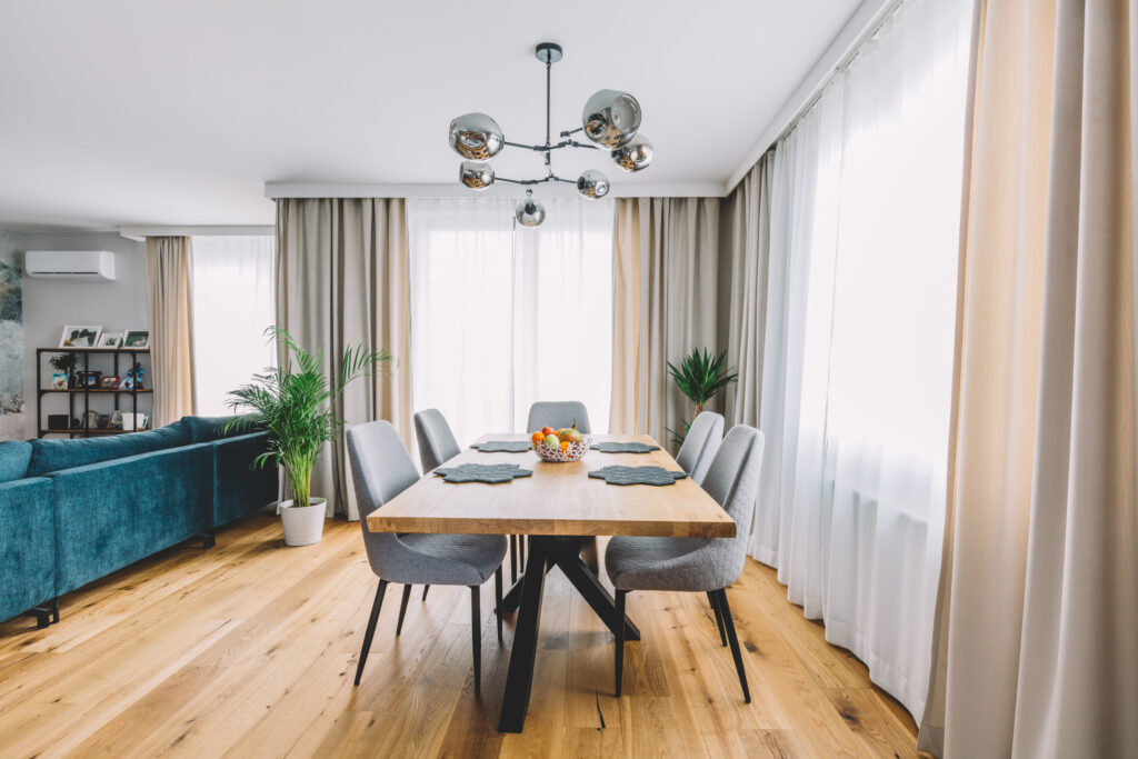 Maple hardwood floors with a natural light finish installed in a residential property in Littleton, Colorado