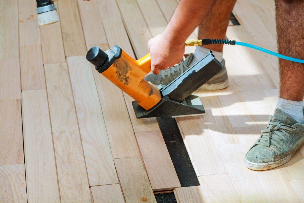 Nail-Down Hardwood flooring installed with pneumatic nailers for durability