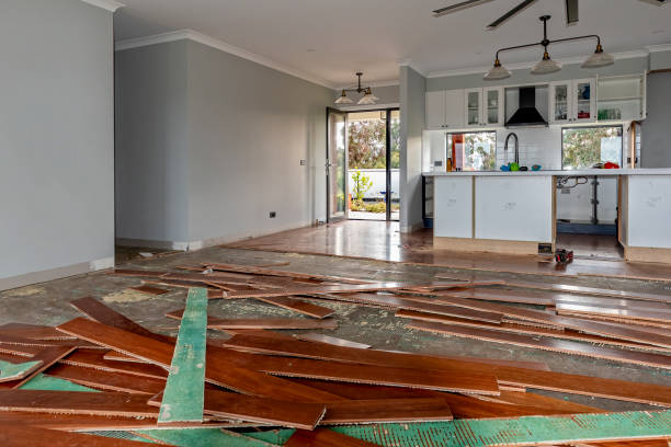 Removed old hardwood flooring in preparation for a fresh and modern renovation