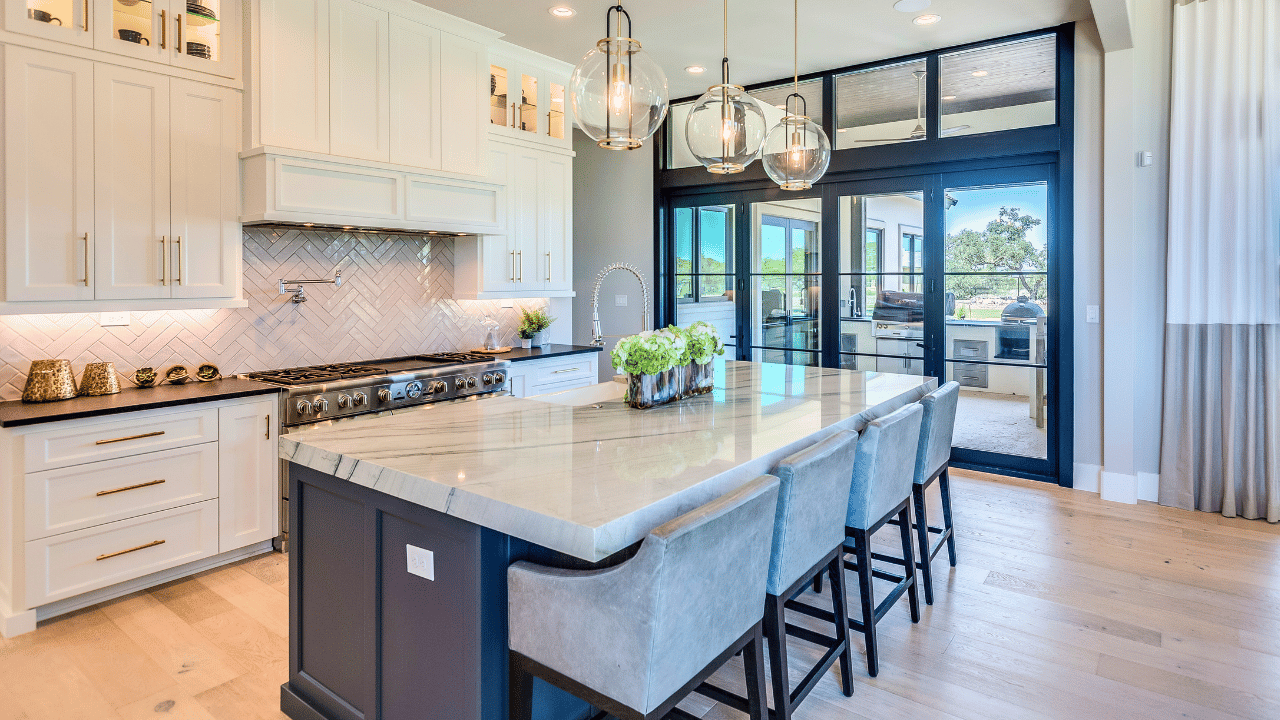 Luxury kitchen renovation with engineered hardwood flooring by Aspen Floor & Home Services