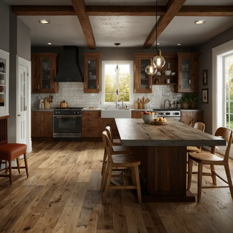 Modern Colorado kitchen featuring light White Oak engineered wood flooring, sage green cabinets, natural wood accents, contemporary design perfect for Denver Boulder area homes 2025